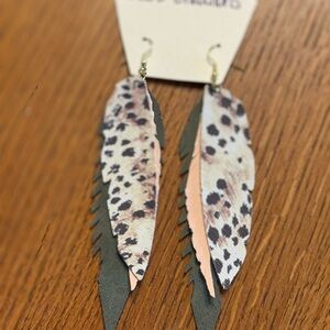 Leopard Print Feather Earrings